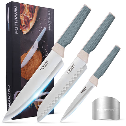 FUTHVWIN 3-Piece German EN1.4116 Stainless Steel Kitchen Knife Set with Finger Guard - PP Handle