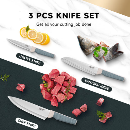 FUTHVWIN 3-Piece German EN1.4116 Stainless Steel Kitchen Knife Set with Finger Guard - PP Handle