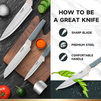 FUTHVWIN 3-Piece German EN1.4116 Stainless Steel Kitchen Knife Set with Finger Guard - PP Handle