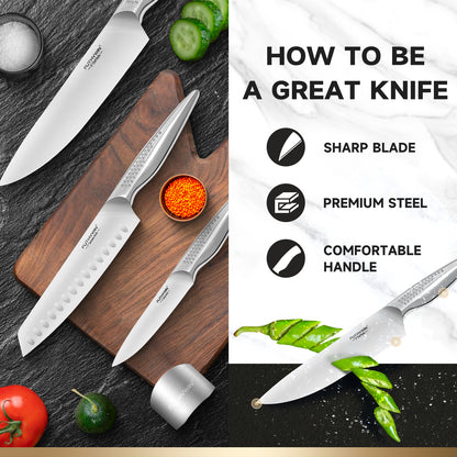 FUTHVWIN 3-Piece German EN1.4116 Stainless Steel Kitchen Knife Set with Finger Guard - Hollow Handle